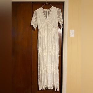 Pink blush maternity dress white lace